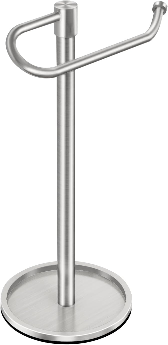 Hand Towel Holder Stand, Brushed Nickel Standing Towel Racks for Bathroom, Stainless Steel Free Standing Towel Rack, Towel Bar Kitchen Vanity Countertops Decor