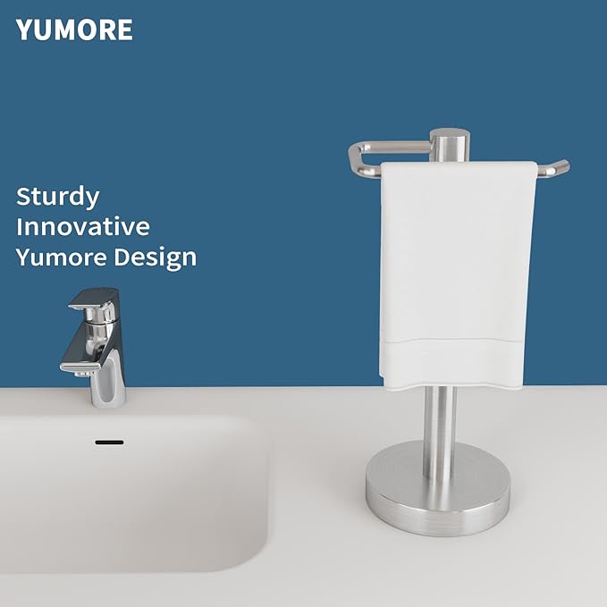 YUMORE Hand Towel Holder Stand Countertop Towel Rack Free Standing Towel Bar Hanger for Bathroom Kitchen (Brushed Nickel)