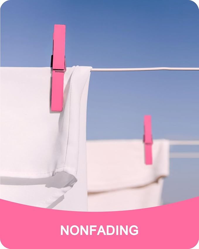 Pink Clothes Pins for Baby Shower 2.9" 50 Pack (Colored Clothespins Cheer Pin for Backpacks Decorations Team Games Decorative Crafts Pegs Photos Pictures Decoration Clip Clothing Hanging Closepins)