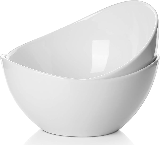 Samsle Porcelain Large Serving Bowl Set (9 inch),48 Oz Big Salad bowls, Large Serving Dishes for Entertaining, Party Dinner,Side Dishes, Oval Shape, Microwave & Dishwasher Safe,Set of 2, White