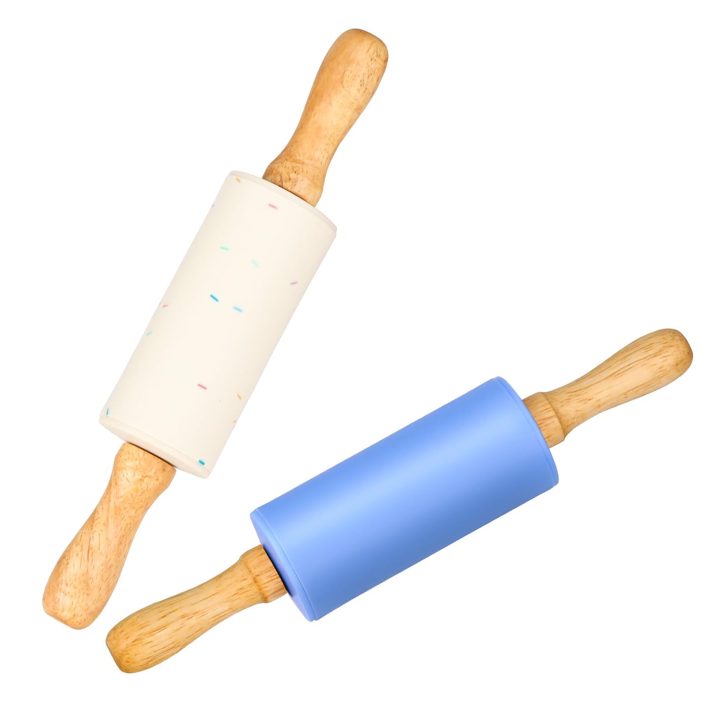 Honglida Mini Silicone Rolling Pin for Kids, Non-stick Surface Wood Handle, 9 Inch 2 Pack