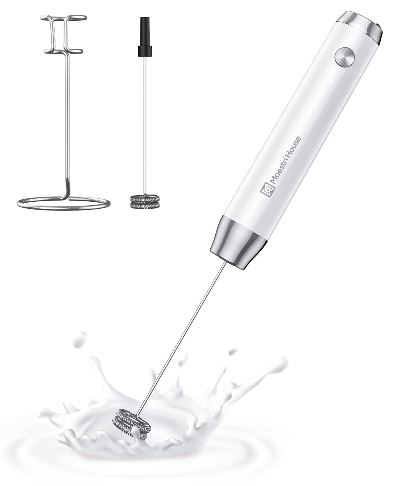 Maestri House LunaFro Rechargeable Milk Frother,Stand & 2 Detachable Whisks