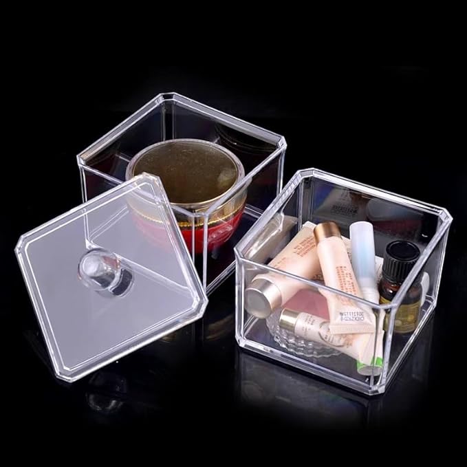 Stackable Square Acrylic Cotton Ball Holder Q-tip Holder Bathroom Swab Dispenser (Twin pack)