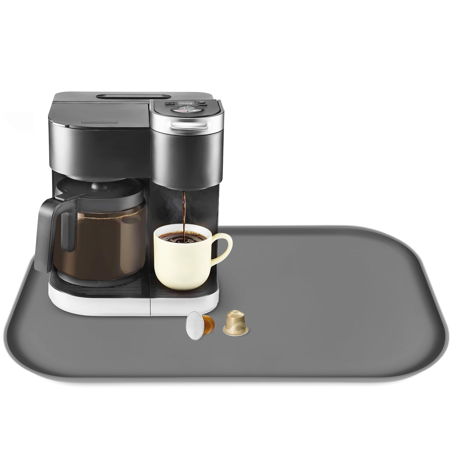 Silicone Coffee Maker Mat with Lip for Countertops, 24'' x 16'', Grey