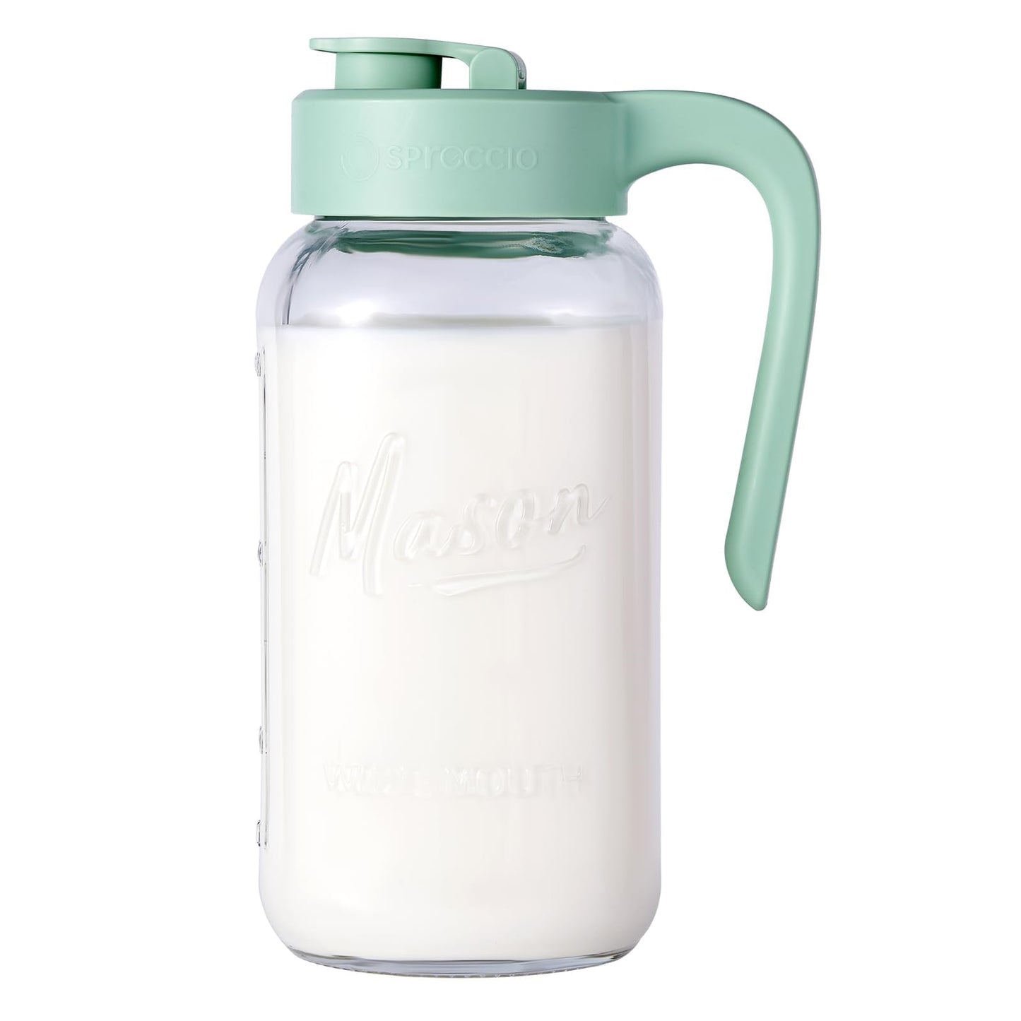 Spreccio Mason Jar Pitcher, 2 pcs 64 oz (2 quart), Glass Pitcher with Lid