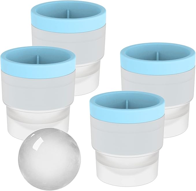 DAPOWER Ice Ball Maker Mold - Set of 4, Round Ice Cube Mold, 2.4 Inch Sphere Ice Cubes for Whiskey, Cocktails, Bourbon (4, White)