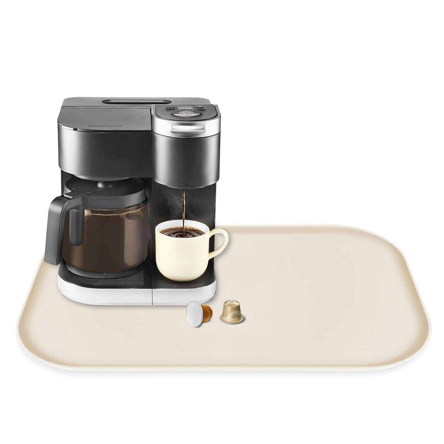 Silicone Coffee Maker Mat with Lip for Countertops, 24'' x 16'', Grey