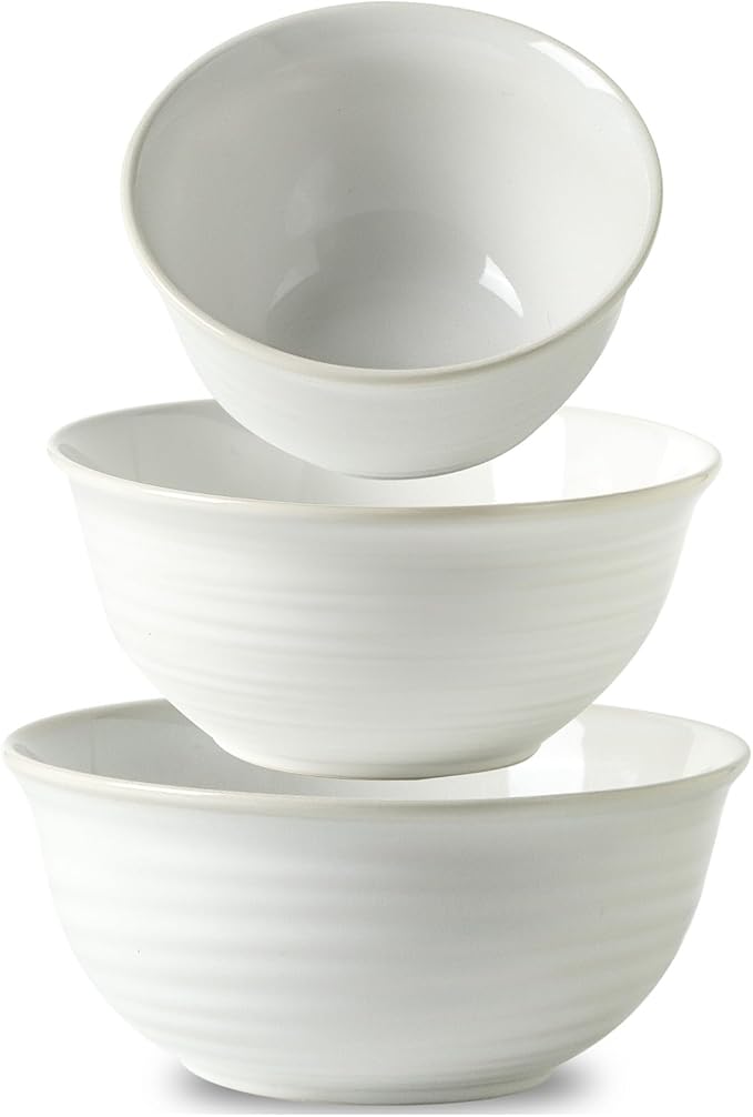 HASENSE Ceramic Mixing Bowls Set, 2.1/1.0/0.5 Qt, Handmade Salad Serving Bowls for Kitchen, Deep Nesting Dishes for Storage and Baking, Microwave Dishwasher Safe