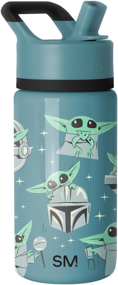 Simple Modern Kids Summit Water Bottle with Straw Lid | Star Wars Baby Yoda Grogu 14oz Stainless Steel Cup Insulated Tumbler for Boys, Girls, School | Grogu Doodle