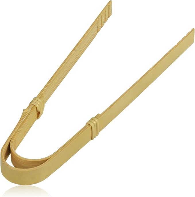 Morikuru Mini Bent Bamboo Tongs, 2.75-Inch (70mm), Small Serving Tongs for Condiments & Pickles, Tabletop Utensils, Made in Japan