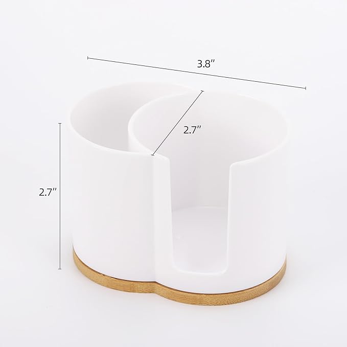 Tbestmax Qtip Dispenser 2-Grid Cotton Ball , Swab, Round Pads Holder for Bathroom Container Organizer, Plastic, White