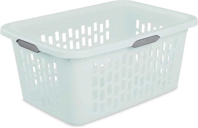 Sterilite 6-Pack 2 Bushel Laundry Basket, Rectangular Plastic Clothes Hamper, Mint - Ventilated Open-Top Utility Wash Bin with 4 Handles and Large Clothing Load Capacity