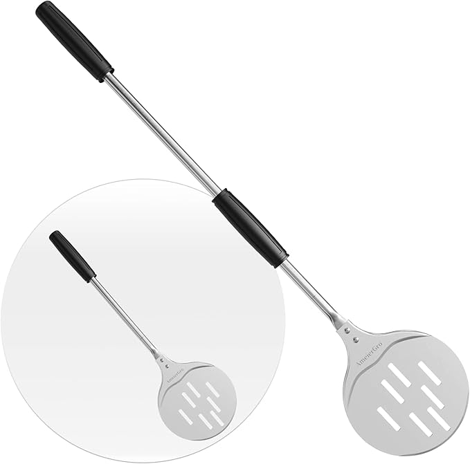 AmeierGro Pizza Peel & Turner, 9" Pizza Spatula with Extendable Handle (26-36" Length)