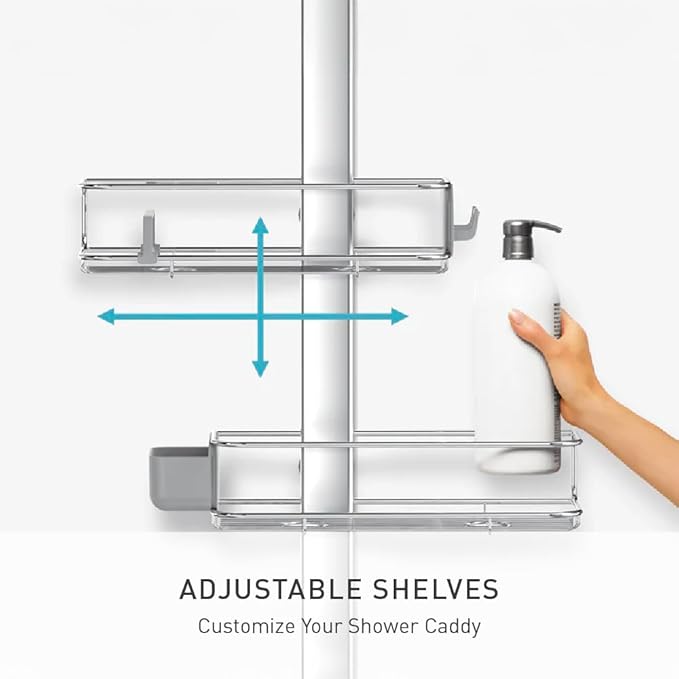 simplehuman Adjustable and Extendable Shower Caddy Large, Stainless Steel and Anodized Aluminum