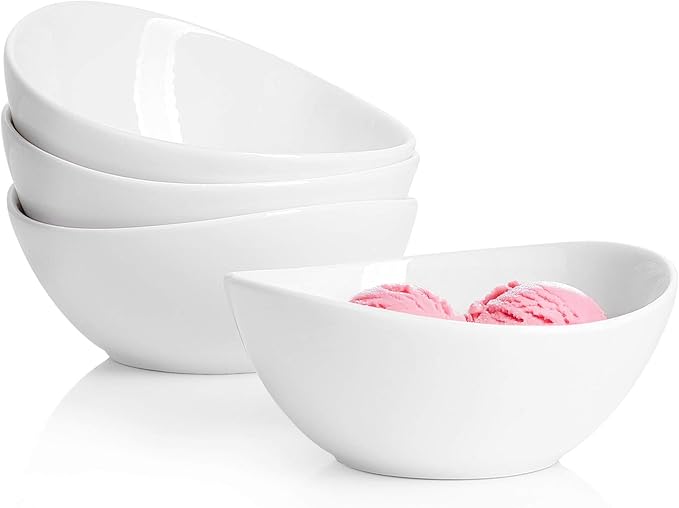 Sweese 42oz Porcelain Serving Bowls - Set of 4, 8-Inch White Bowls for Salad, Soup, Pasta & More - Microwave, Dishwasher & Oven Safe