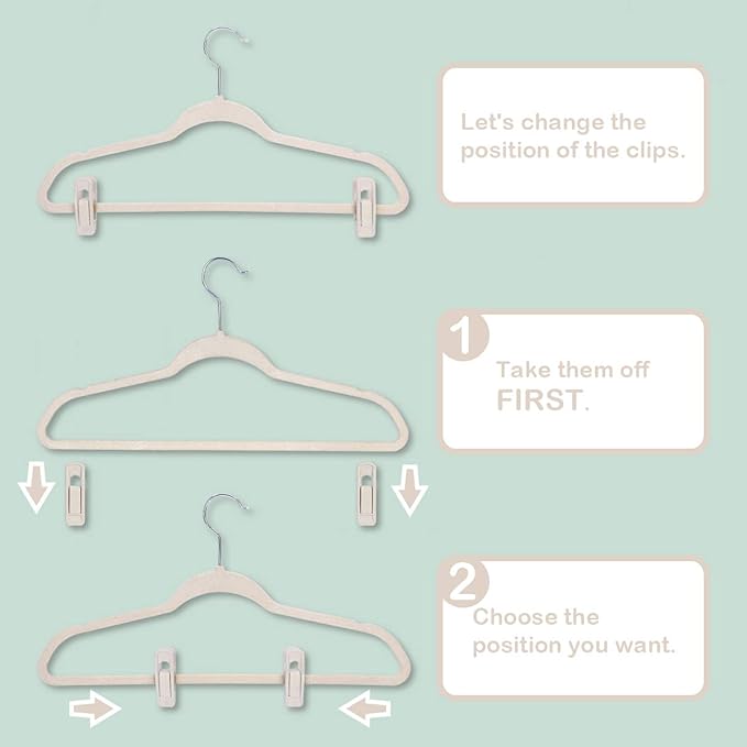 Trgowaul Velvet Hangers - Strong Finger Clips for Thin Pants (20pc, Beige)