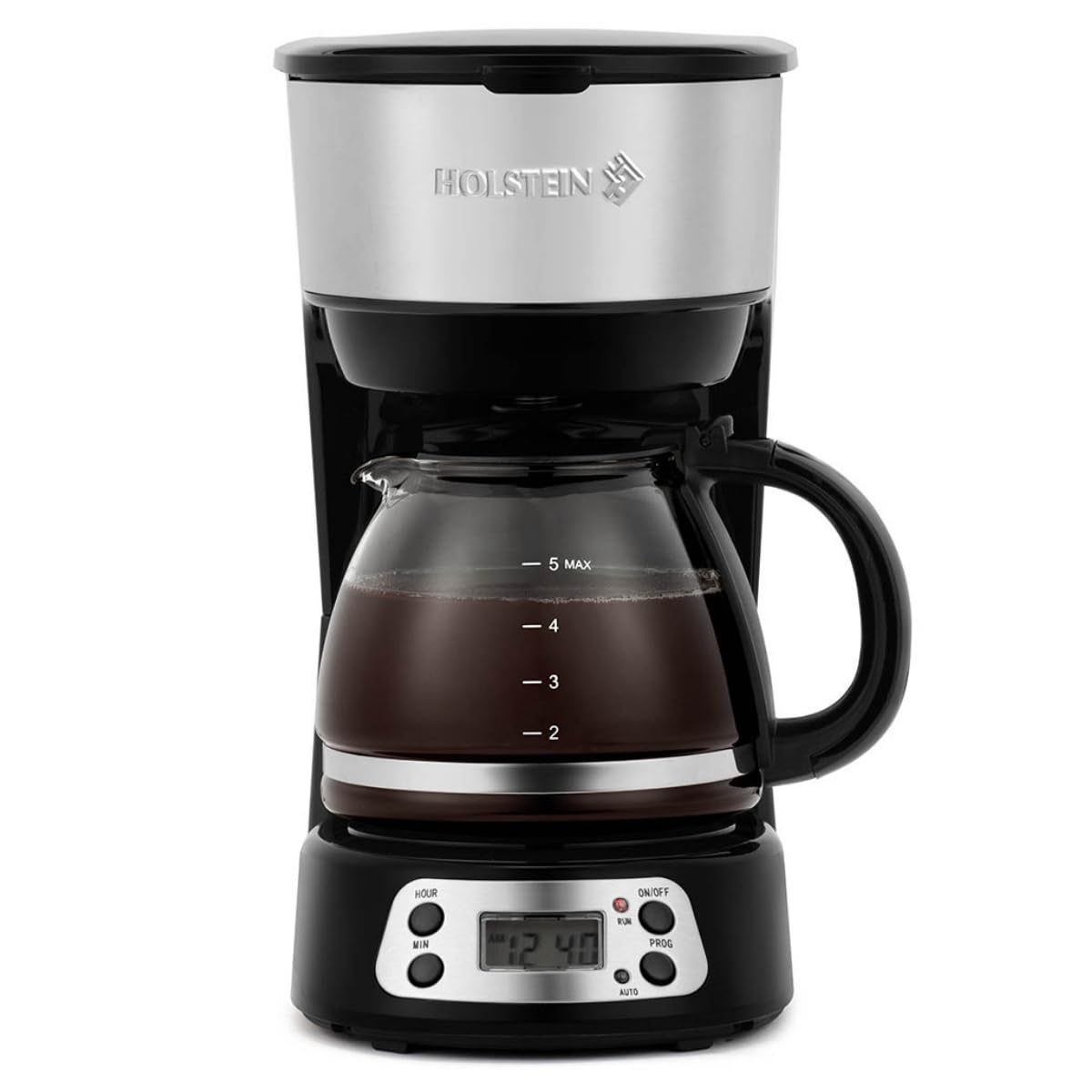 Holstein Housewares 5 Cup Drip Coffee Maker – Compact and User-Friendly with Auto Pause & Serve, Reusable Filter, Measuring Spoon & Glass Carafe, Office & Dorm Use, Yellow