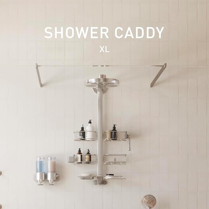 simplehuman Adjustable and Extendable Shower Caddy XL, Stainless Steel and Anodized Aluminum