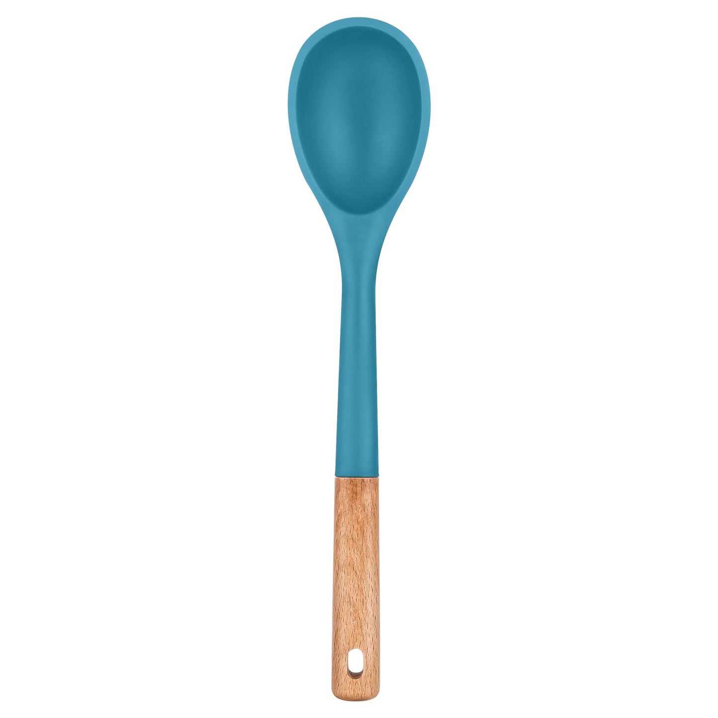 Badiano Large Silicone Cooking Spoons, Nonstick Solid Wooden Handle,13.2in