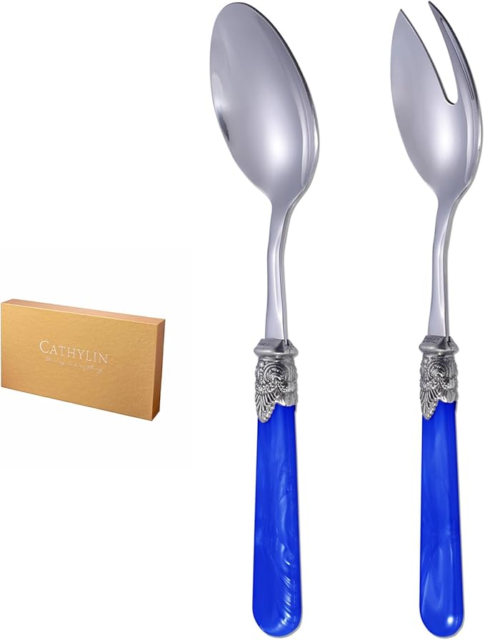 CATHYLIN 2-piece Salad Servers Stainless Steel Salad Serving Set Salad Fork and Spoon (White)