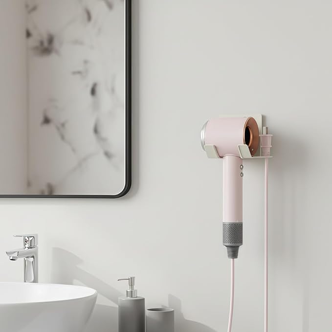 Hair Dryer Holder, Blow Dryer Holder Wall Mounted Hair Tool Organizer Self Adhesive Hair Dryer Holder Wall Mount, Compatible for HairDryer Holder for Bathroom White