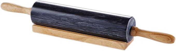JEmarble Rolling Pin-Wooden Handles(White)(Premium Quality) Polished Surface 18-inch(10"Barrel) Genuine Stone Non-stick Save Effort Easy to Clean