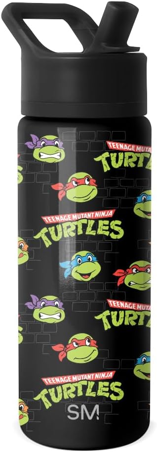 Simple Modern Kids Summit Water Bottle with Straw Lid | Teenage Mutant Ninja Turtles 18oz Stainless Steel Cu Insulated Tumbler for Boys, School | TMNT Turtles Unite
