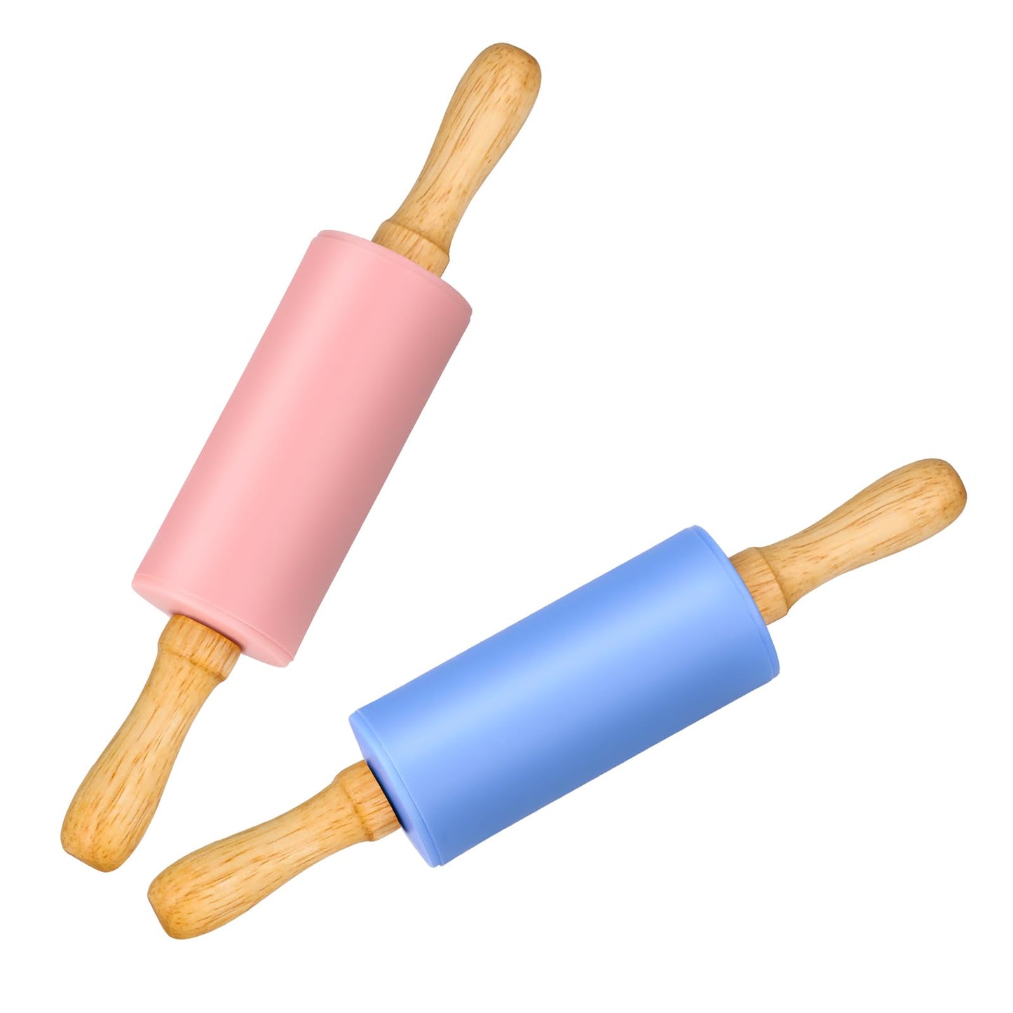 Honglida Mini Silicone Rolling Pin for Kids, Non-stick Surface Wood Handle, 9 Inch 2 Pack
