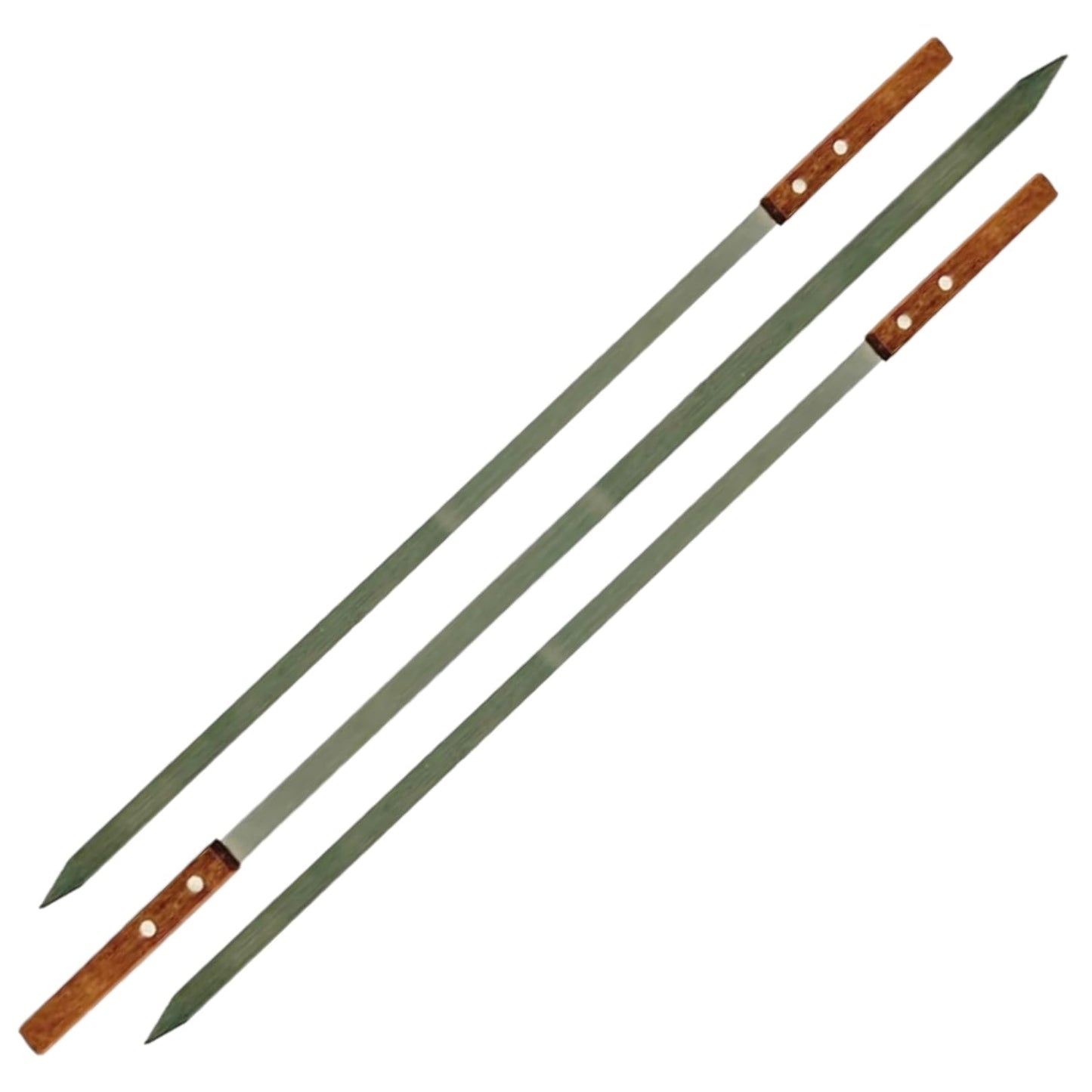 Premium Stainless Steel Barbecue Skewers BBQ Outdoor Grill Skewer stick Barbecue Fork with Solid Wood Handle for Grilling Shish Kebob Koubideh Persian Brazilian Kebab 1" wide + 1 Free Skewer (6pcs)