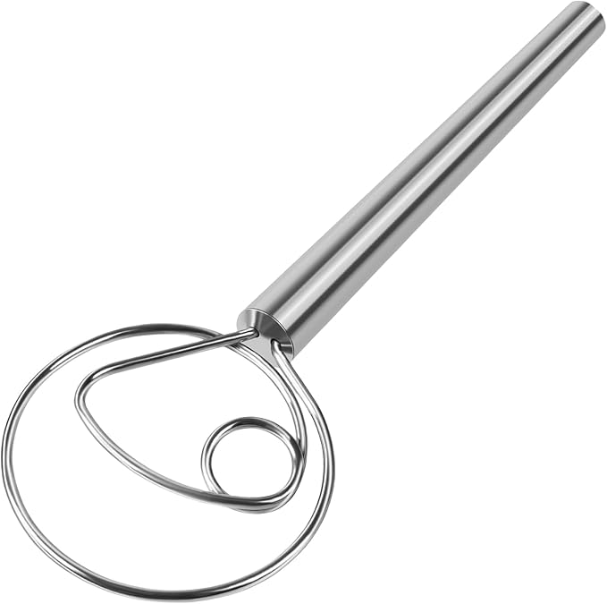 ANMIOU Danish Dough Whisk Dutch Bread Mixer Stainless Steel Hook Wooden Handle Baking Tools for Sourdough Pizza Pastry Cake Batter Making