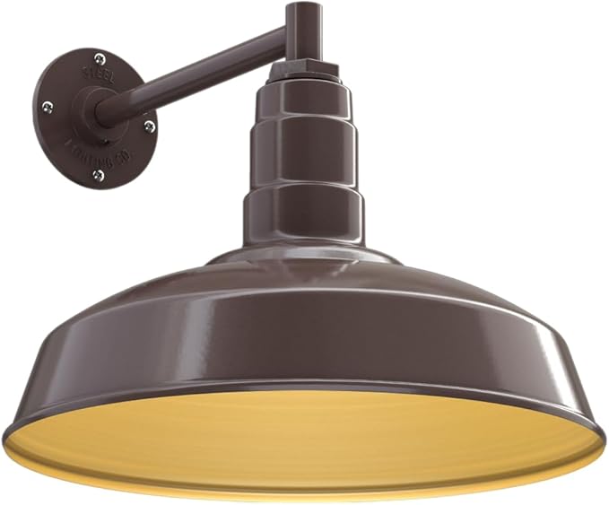 11" Straight Arm Barn Light Outdoor | Farmhouse | Modern Gray/Brass