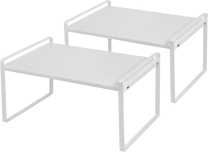 Nxconsu Stackable Cabinet Shelf Organizer 2 Pack, Wide Black