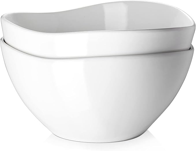 DOWAN 9.8'' Serving Bowls, 86 oz Large Salad Bowl, Ceramic Serving Dishes, Set of 2, Pumpkin Shape for Christmas, Entertaining, Party, Kitchen, Dinner, Banquet, Housewarming Gift, White