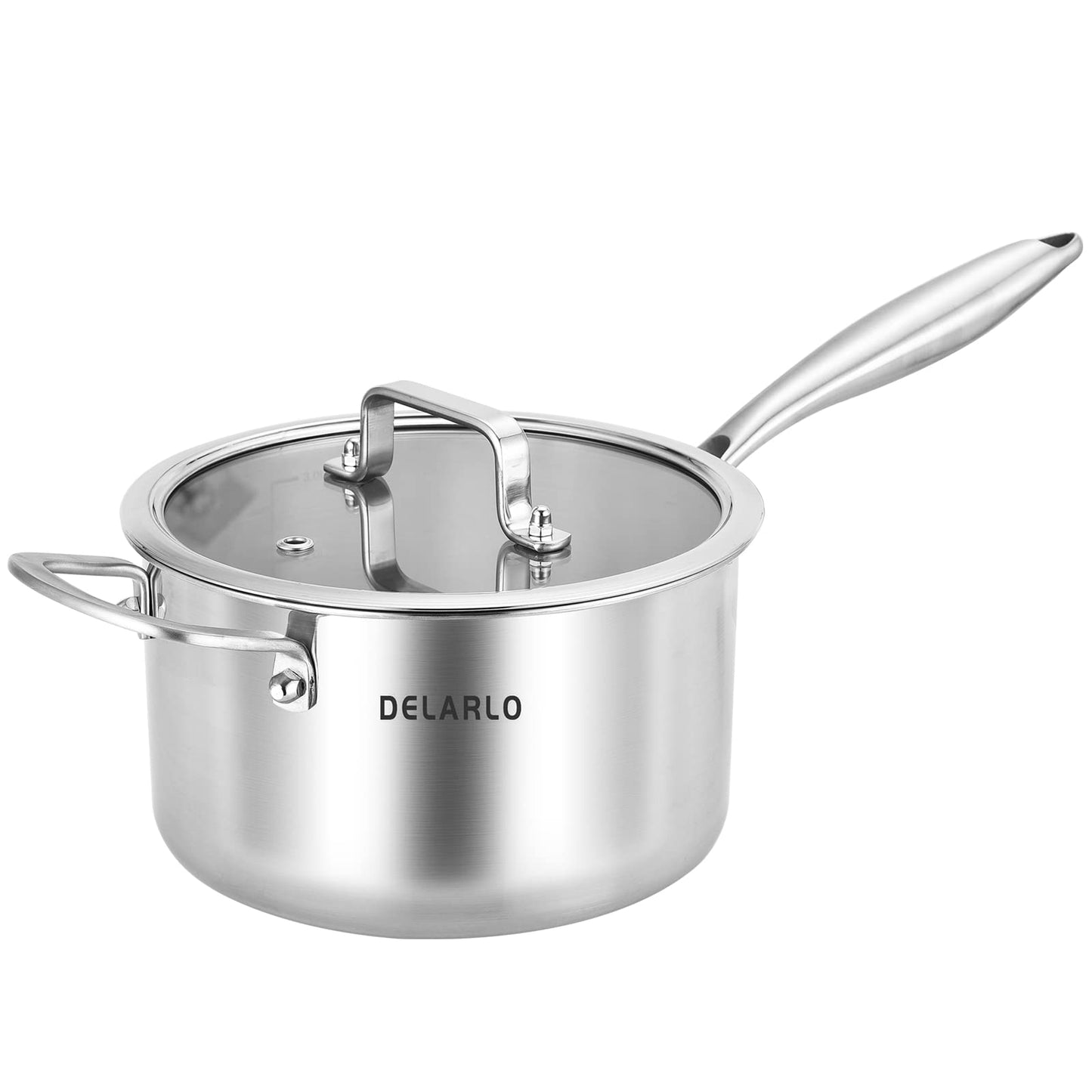 DELARLO Full-body Clad Tri-Ply Stainless Steel 3 Quart Saucepan with Lid