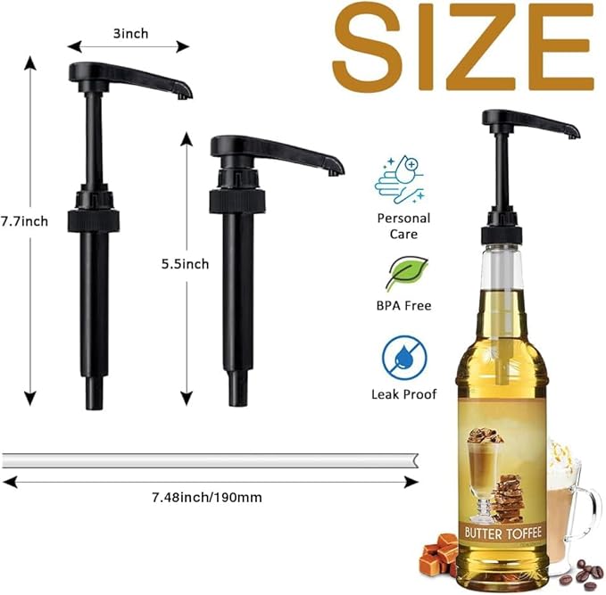 25 Packs Black Coffee Syrup Pump Dispenser, Compatible with 25.4 Oz/750ml Bottles, Great for Home & Coffee Bar Drinking Mixes, Tea, Beverage, Cocktails, Plus Spoons(5.23")