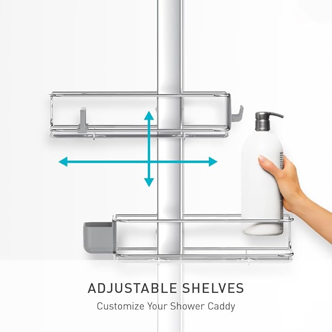 simplehuman Adjustable and Extendable Shower Caddy XL, Stainless Steel and Anodized Aluminum
