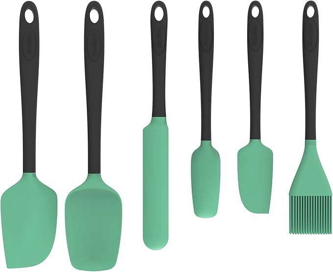 MiorBiit Silicone Spatula Set, 6 Pieces Food Grade Kitchen Utensils with Silicone Brush Heat Resistant Dishwasher Safe BPA-free Rubber Spatula for Scraping, Baking, Cooking, Mixing (Black)