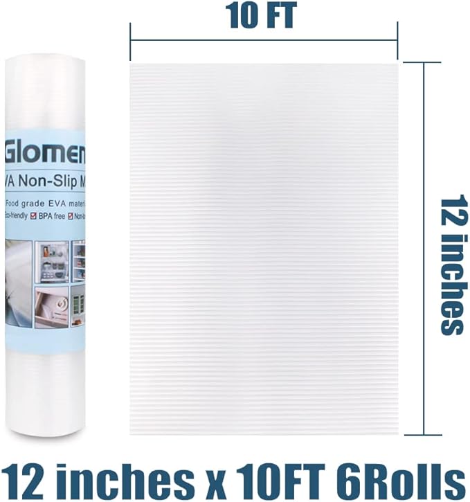 Shelf Liner, Non-Slip Cabinet Liner, Washable Oil-Proof for Kitchen Cabinet, Shelves, Refrigerator, Storage, Desks, 12 Inches x 10 FT, Non Adhesive Drawers Liner… (12 Inches x 10 FT x 6 Rolls)