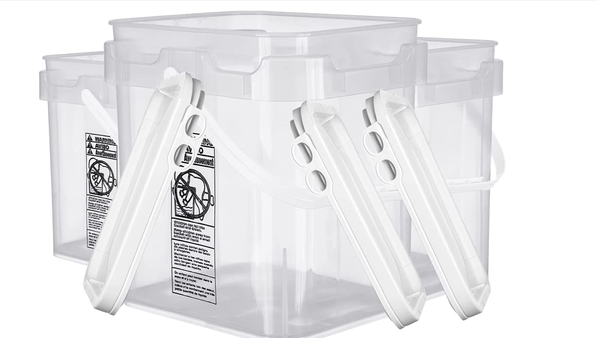 House Naturals Clear Food Grade Made in USA Plastic Bucket with lids, (Pack of 3) (5 Gallon)