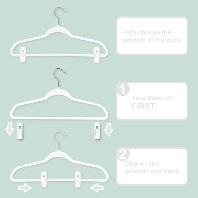 Trgowaul Velvet Hangers Clips, Pants Hangers Velvet Clips, Strong Finger Clips Perfect for Thin Velvet Hangers (60pc, White)