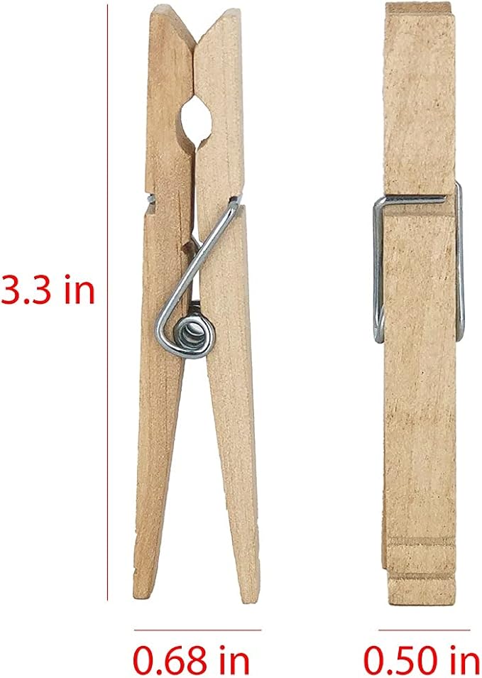 Clorox Wood Clothespins with Spring – Value Pack Set of 30 | Rust Resistant, Heavy-Duty Coil, Non-Slip Grip for Line Drying Laundry, Chip Clips, Crafts
