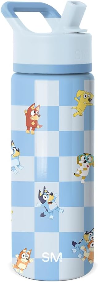 Simple Modern Kids Summit Water Bottle with Straw Lid | Bluey 18oz Stainless Steel Cup Insulated Tumbler for Girls, Boys, School | Bluey Checkmate