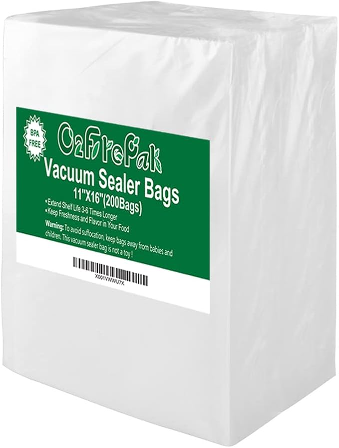 O2frepak Gallon 11"x16" Vacuum Sealer Bags 200ct for Food Storage