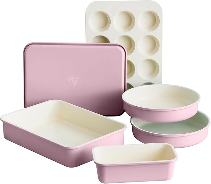 GreenLife 6 Piece Ceramic Nonstick Oven Bakeware Set, Pink