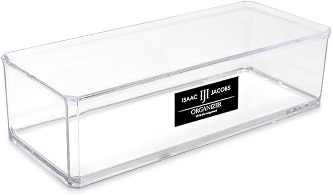Isaac Jacobs Clear Acrylic Rectangular Stackable Storage Organizer, (9"L x 3.5"W x 2.5"H) Drawer Tray without Lid, Open-Top Organizer, Multi-Functional, Bathroom, Kitchen, Home, Office, Desk, Drawers