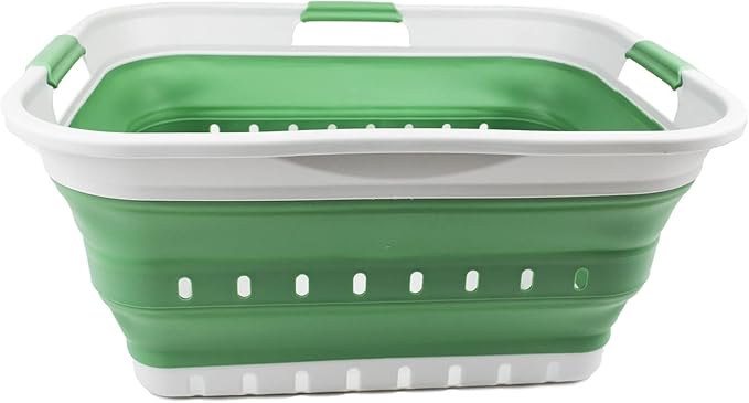 SAMMART 42L (11 gallon) Collapsible Plastic Laundry Basket - Foldable Pop Up Storage Container/Organizer - Portable Washing Tub - Space Saving Hamper/Basket (Grey/Dark Sea Green)