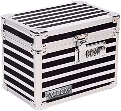 Vaultz Medicine Storage Box w/Combination Lock - 4 x 6 x 4 Inches Cabinet Safe, Black & White Stripes