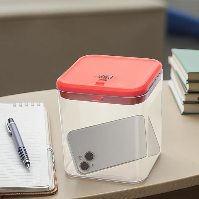EMLTHORYClear Medicine Lock Box with code, Small Food Snack Phone medication Lock Boxes for Personal Items Combination Electronics Organizer,Phone Jail,Gaming Device Lockable Boxes