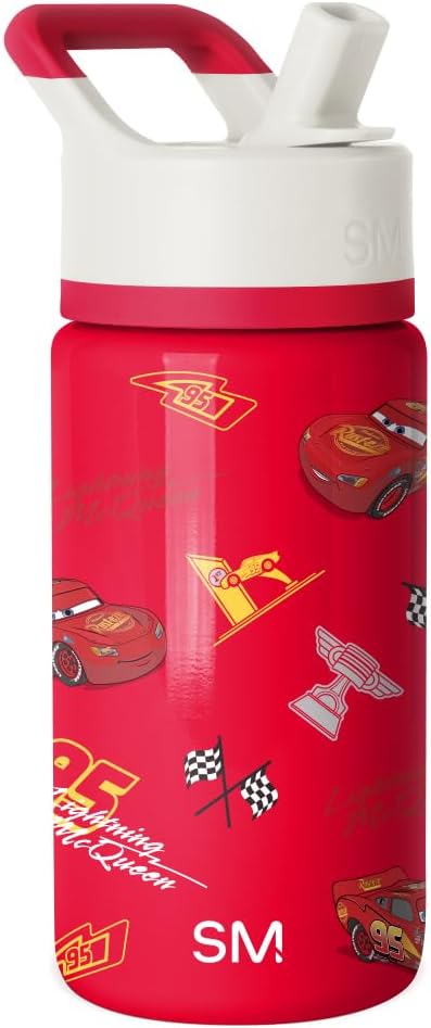 Simple Modern Disney Pixar Lightning McQueen Kids Water Bottle with Straw Lid | Reusable Insulated Stainless Steel Cup for Boys, Girls, School | Summit Collection | 14oz, Cars Lightening Speed