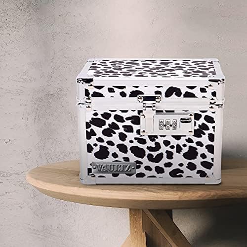 Vaultz Medicine Lock Box w/Combination Lock - 5 x 7 x 5 Cabinet Safe, Black & White Leopard